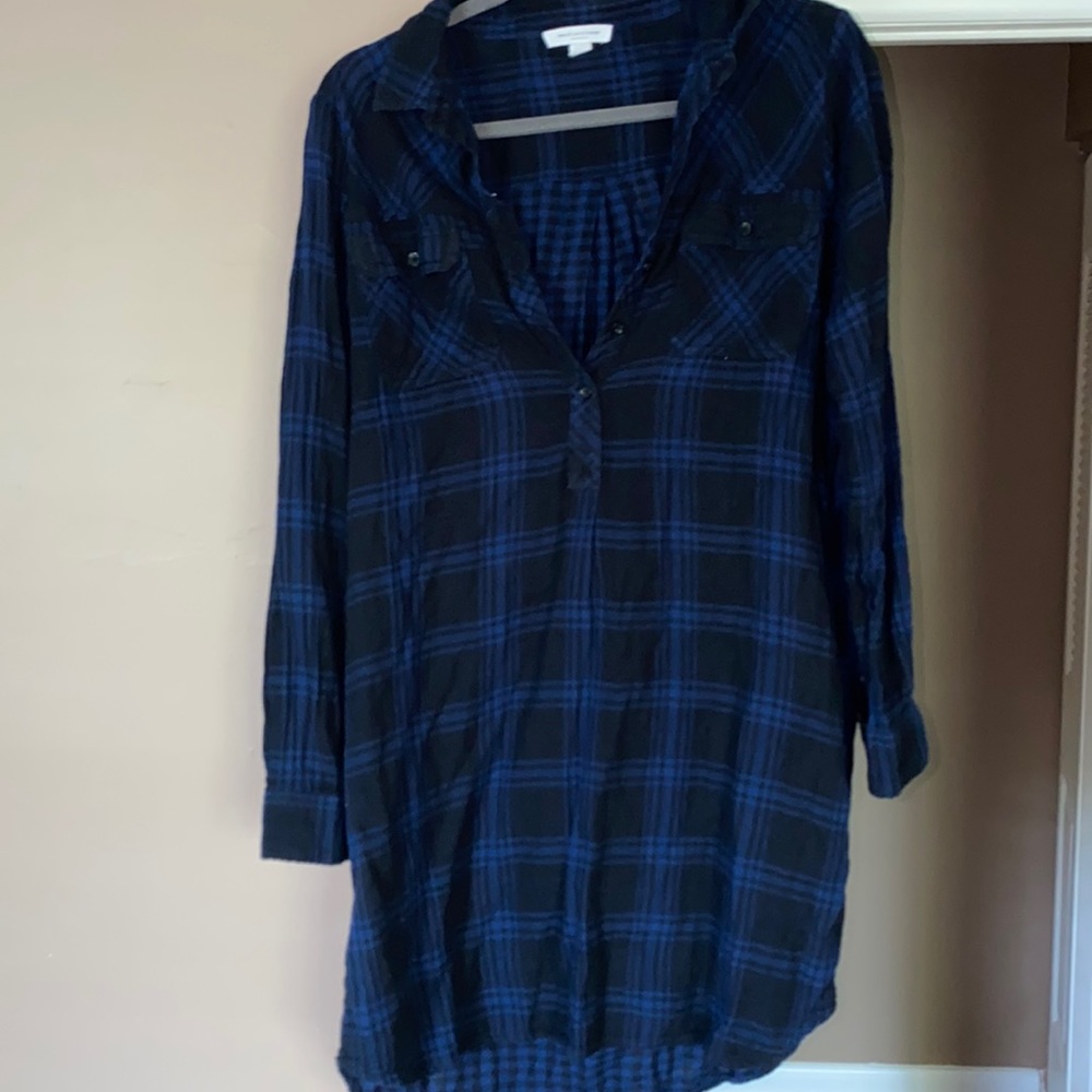 Dark blue plaid shirt dress